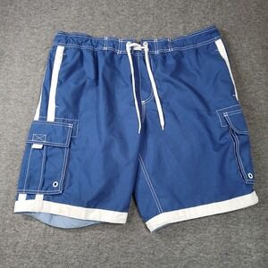 Old Navy Men's Size Large Blue Swim 100% Polyester Beach Cargo‎ Shorts